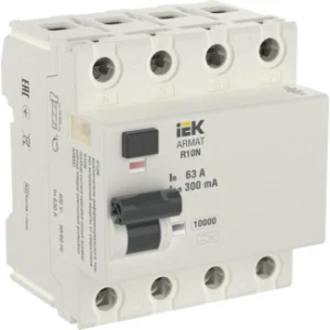 IEK ARMAT Выключатель дифференциального тока R10N 4P 63А 300мА тип A - AR-R10N-4-063A300 IEK ARMAT Выключатель дифференциального тока R10N 4P 63А 300мА тип A - AR-R10N-4-063A300