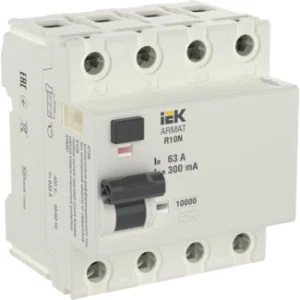 IEK ARMAT Выключатель дифференциального тока R10N 4P 63А 300мА тип AC - AR-R10N-4-063C300 IEK ARMAT Выключатель дифференциального тока R10N 4P 63А 300мА тип AC - AR-R10N-4-063C300
