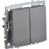 IEK BRITE Выключатель 2-клавишный проходной 10А ВС10-2-6-БрС сталь