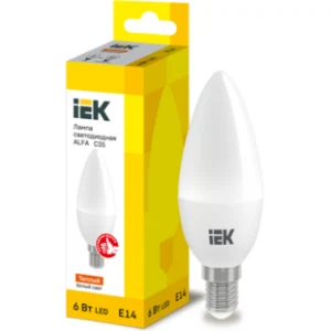 IEK Лампа светодиодная ALFA C35 свеча 6Вт 230В 3000К E14 - LLA-C35-6-230-30-E14 IEK Лампа светодиодная ALFA C35 свеча 6Вт 230В 3000К E14 - LLA-C35-6-230-30-E14