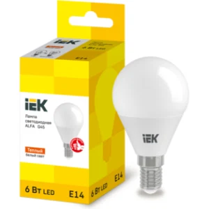IEK Лампа светодиодная ALFA G45 шар 6Вт 230В 3000К E14 - LLA-G45-6-230-30-E14 IEK Лампа светодиодная ALFA G45 шар 6Вт 230В 3000К E14 - LLA-G45-6-230-30-E14