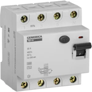 IEK Выключатель дифференциальный (УЗО) ВД1-63 4Р 50А 300мА GENERICA - MDV15-4-050-300 IEK Выключатель дифференциальный (УЗО) ВД1-63 4Р 50А 300мА GENERICA - MDV15-4-050-300