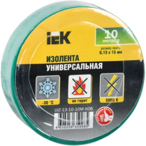 IEK Изолента 0,13х15мм зеленая 10м - UIZ-13-10-10M-K06 IEK Изолента 0,13х15мм зеленая 10м - UIZ-13-10-10M-K06